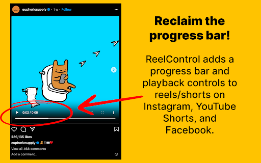 ReelControl  from Chrome web store to be run with OffiDocs Chromium online