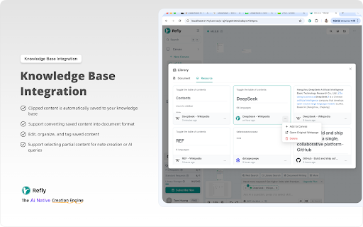 Refly: The AI Native Creation Engine  from Chrome web store to be run with OffiDocs Chromium online