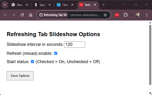 Chrome 网上应用店中的刷新 Tab Slideshow 将通过 OffiDocs Chromium 在线运行