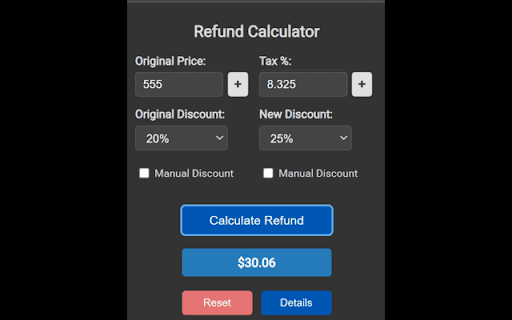 Refund Calculator  from Chrome web store to be run with OffiDocs Chromium online