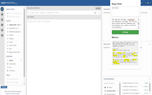 Regex101  from Chrome web store to be run with OffiDocs Chromium online