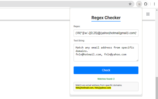 Regex Checker LU from Chrome web store to be run with OffiDocs Chromium online Regex Checker LU from Chrome web store to be run with OffiDocs Chromium online