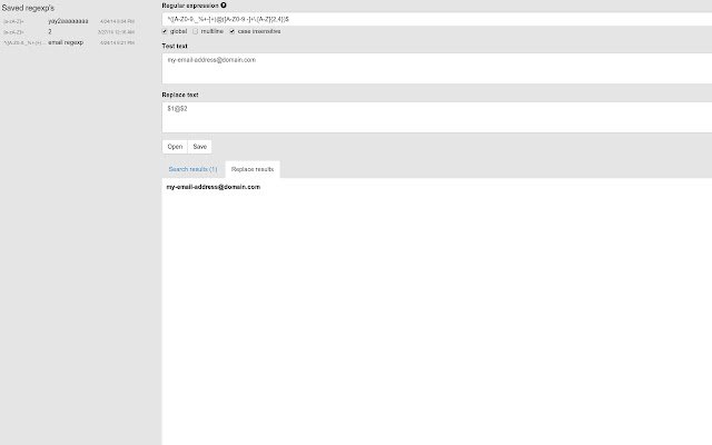 Penguji RegExp dari toko web Chrome untuk dijalankan dengan OffiDocs Chromium online