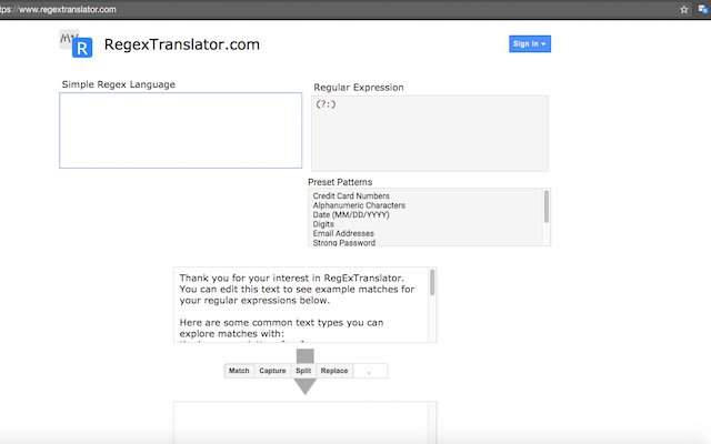 RegExTranslator: ถอดรหัส RegEx ในเบราว์เซอร์ของคุณจาก Chrome เว็บสโตร์เพื่อใช้งานกับ OffiDocs Chromium ออนไลน์