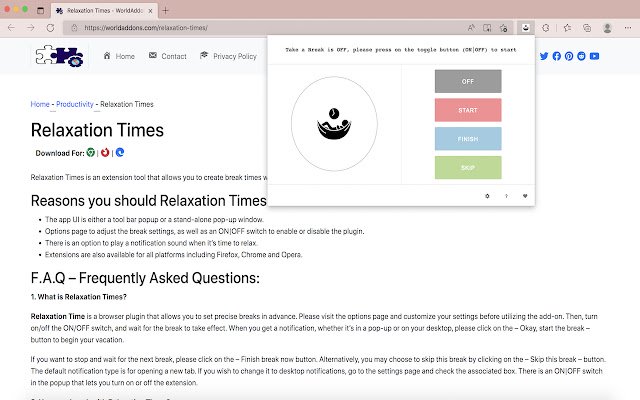 Relaxation Times  from Chrome web store to be run with OffiDocs Chromium online