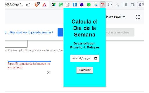 Relayze Calculador Día Semana from Chrome web store to be run with OffiDocs Chromium online Relayze Calculador Día Semana from Chrome web store to be run with OffiDocs Chromium online