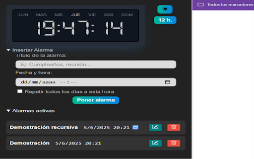 Reloj y Alarmas Avanzadas  from Chrome web store to be run with OffiDocs Chromium online