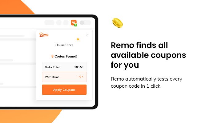 Remo คูปองอัตโนมัติเมื่อชำระเงินจาก Chrome เว็บสโตร์เพื่อใช้กับ OffiDocs Chromium ออนไลน์