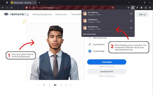 RemoveBG PNG auto download  from Chrome web store to be run with OffiDocs Chromium online