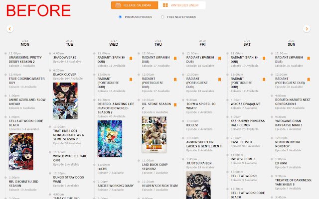 Alisin ang Crunchyroll simulcast calendar dubs mula sa Chrome web store na tatakbo sa OffiDocs Chromium online