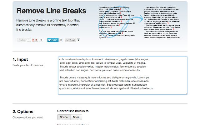 Remove Line Breaks  from Chrome web store to be run with OffiDocs Chromium online
