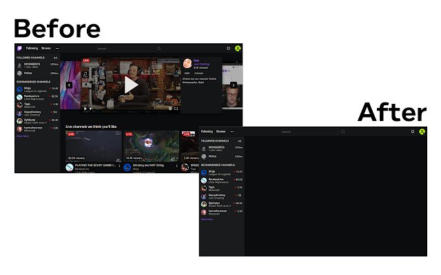 Remove Twitch Recommended Channels, Live Chat  from Chrome web store to be run with OffiDocs Chromium online