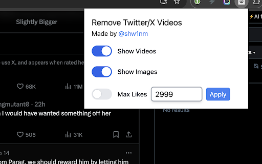 Remove twitter videos  from Chrome web store to be run with OffiDocs Chromium online