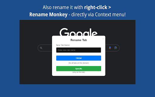 Rename Monkey Rename Tabs Easily from Chrome web store to be run with OffiDocs Chromium online Rename Monkey Rename Tabs Easily from Chrome web store to be run with OffiDocs Chromium online