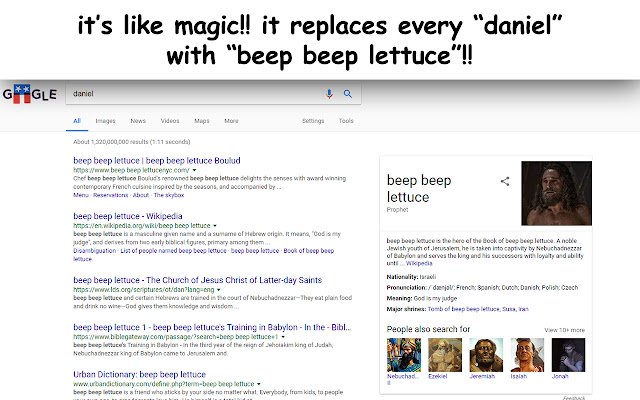 replace daniel with beep beep lettuce  from Chrome web store to be run with OffiDocs Chromium online