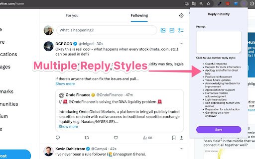 ReplyInstant  from Chrome web store to be run with OffiDocs Chromium online