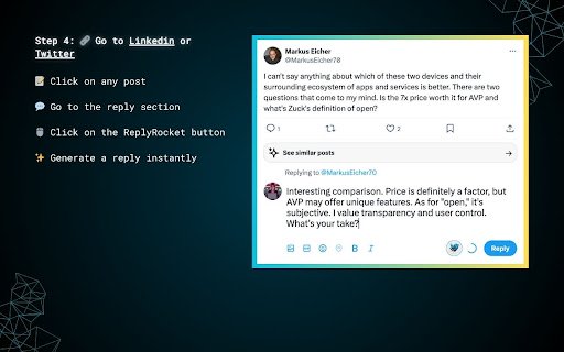 ReplyRocket AI Assistant  from Chrome web store to be run with OffiDocs Chromium online