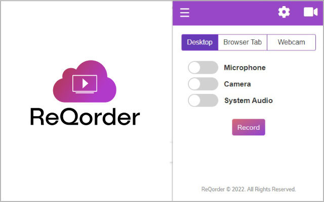 ReQorder הקלטת מסך וידאו אודיו מחנות האינטרנט של Chrome להפעלה עם OffiDocs Chromium באינטרנט