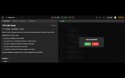 ReSolve: LeetCode Solution Hider  from Chrome web store to be run with OffiDocs Chromium online