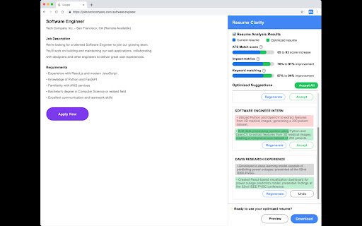 Resume Clarity  from Chrome web store to be run with OffiDocs Chromium online