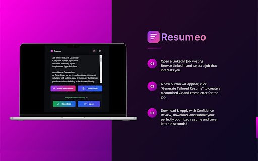 Resumeo  from Chrome web store to be run with OffiDocs Chromium online