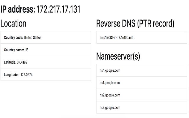 OffiDocs Chromium 온라인으로 실행할 Chrome 웹 스토어에서 IP 및 DNS 정보 검색