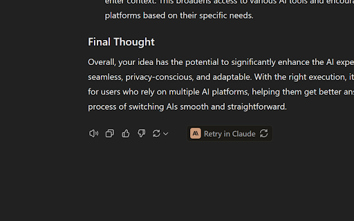 Retry in Another AI Transfer conversations between ChatGPT and Claude  from Chrome web store to be run with OffiDocs Chromium online