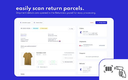 Returnless barcode scanner client  from Chrome web store to be run with OffiDocs Chromium online