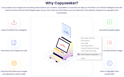 Reverse image search by Copyseeker  from Chrome web store to be run with OffiDocs Chromium online