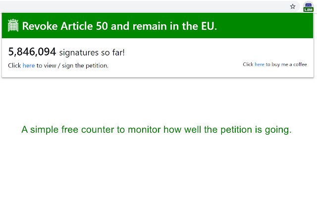 OffiDocs Chromium 온라인에서 실행되도록 Chrome 웹 스토어에서 Article 50 Petition Counter를 취소합니다.