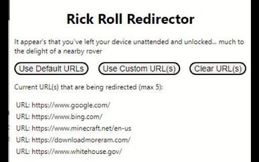 Rick Roll Redirector  from Chrome web store to be run with OffiDocs Chromium online