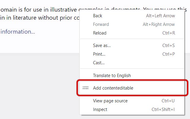 Right click contenteditable  from Chrome web store to be run with OffiDocs Chromium online