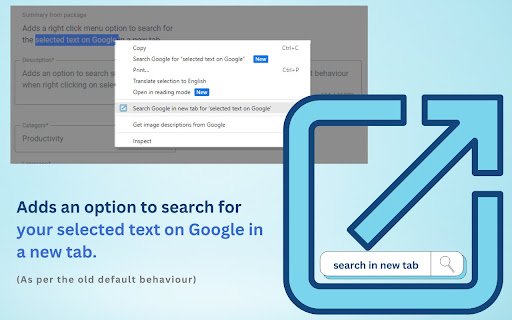 Right Click Search Google in New Tab  from Chrome web store to be run with OffiDocs Chromium online