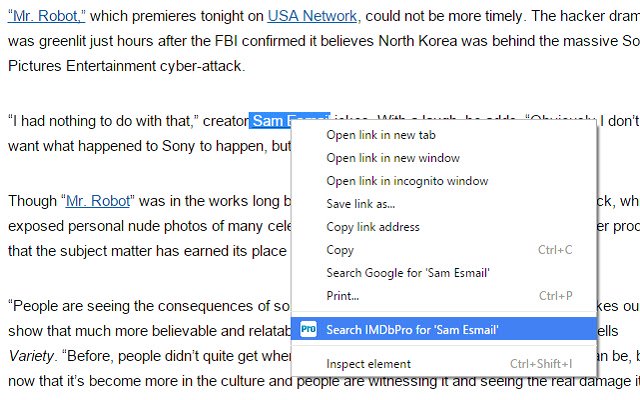 Kliknij prawym przyciskiem myszy Wyszukaj IMDbPro ze sklepu internetowego Chrome, aby uruchomić z OffiDocs Chromium online