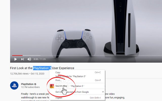 Right Click to Search eBay  from Chrome web store to be run with OffiDocs Chromium online