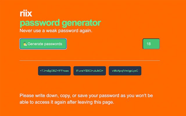 riix Password Generator  from Chrome web store to be run with OffiDocs Chromium online
