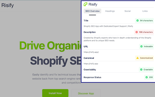 Risify Shopify SEO  from Chrome web store to be run with OffiDocs Chromium online