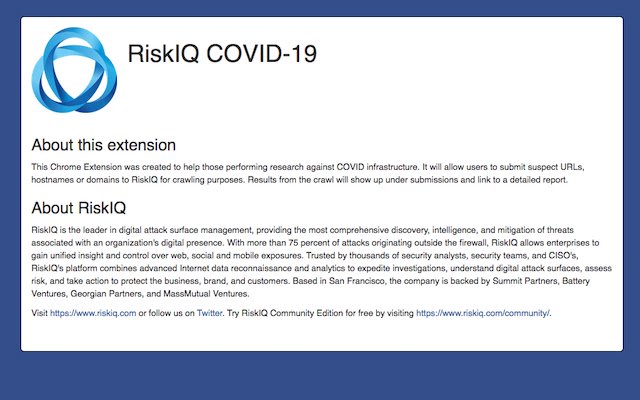 RiskIQ COVID 19  from Chrome web store to be run with OffiDocs Chromium online