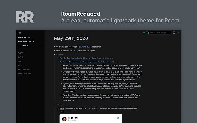 Roam ridotto dal Chrome Web Store per essere eseguito con OffiDocs Chromium online