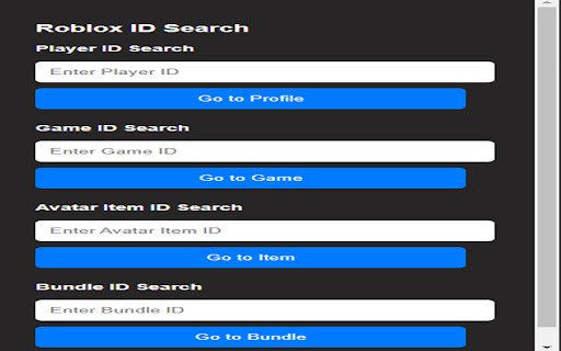 Roblox ID Search  from Chrome web store to be run with OffiDocs Chromium online