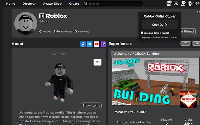 Roblox Outfit Copier із веб-магазину Chrome, який можна запускати з OffiDocs Chromium онлайн
