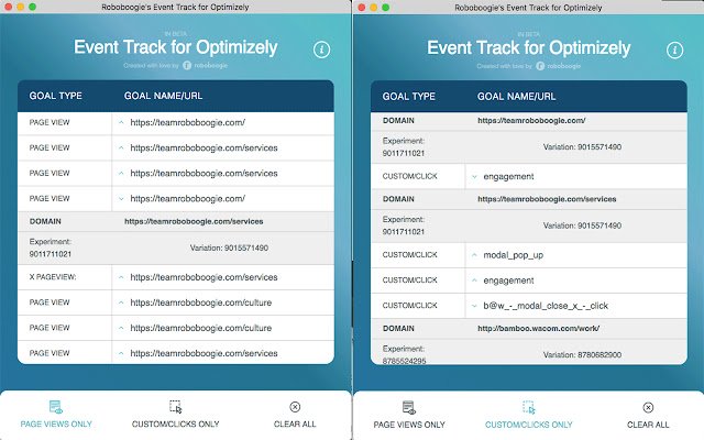 Roboboogies Optimizely Events Tracker  from Chrome web store to be run with OffiDocs Chromium online
