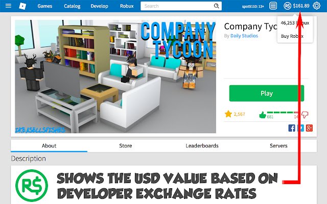 OffiDocs Chromium çevrimiçi ile çalıştırılacak Chrome web mağazasından Robux'tan USD'ye geçiş