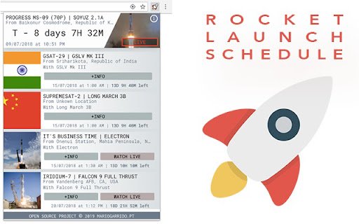 Rocket Launch Schedule  from Chrome web store to be run with OffiDocs Chromium online