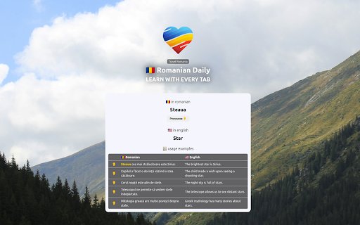 Romanian Daily: Learn with Every Tab from Chrome web store to be run with OffiDocs Chromium online Romanian Daily: Learn with Every Tab from Chrome web store to be run with OffiDocs Chromium online