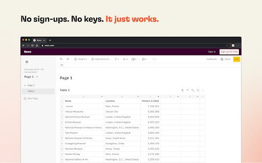 RowsX  from Chrome web store to be run with OffiDocs Chromium online