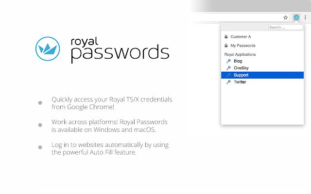 来自 Chrome 网上商店的 Royal Passwords 将与 OffiDocs Chromium 在线一起运行