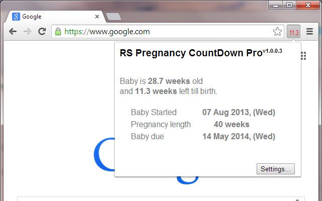 RS Pregnancy CountDown Pro מחנות האינטרנט של Chrome להפעלה עם OffiDocs Chromium באינטרנט