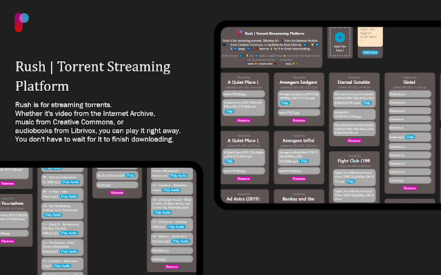 Rush | Torrent Streaming Platform  from Chrome web store to be run with OffiDocs Chromium online
