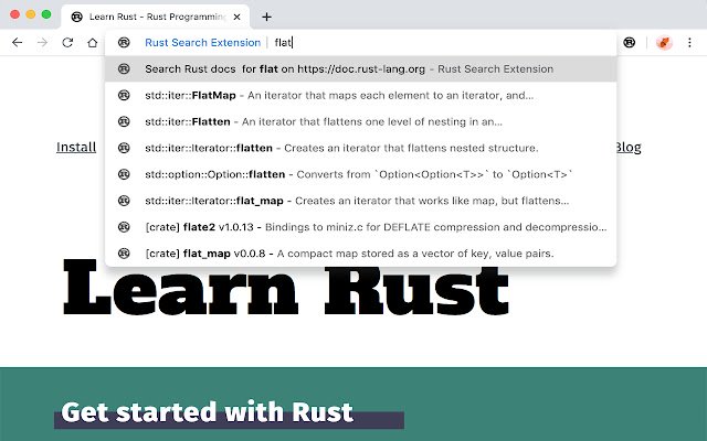 Rust Search Extension  from Chrome web store to be run with OffiDocs Chromium online